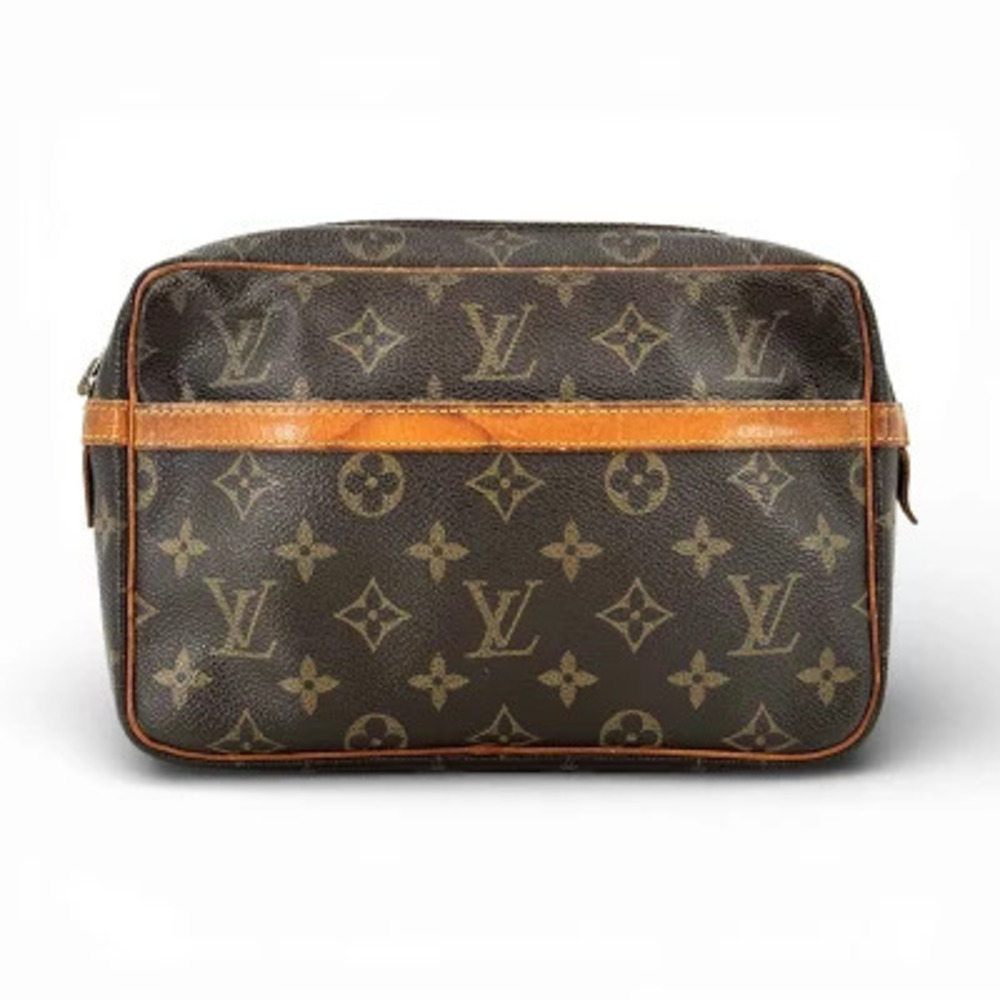 Louis Vuitton Monogram Compiegne Clutch Canvas Leather Brown
